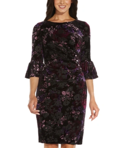 Shop Adrianna Papell Floral Velvet Sheath Dress In Purple Multi