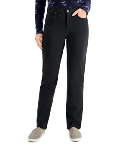 Shop Style & Co Petite High-rise Natural Straight-leg Jeans, Created For Macy's In Deep Black