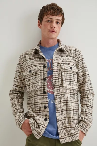 Shop Native Youth Check Overshirt In Taupe