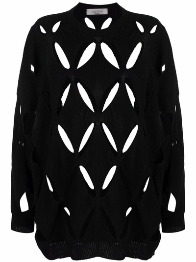 Shop Valentino V Cut-out Long-sleeve Knitted Jumper In Black