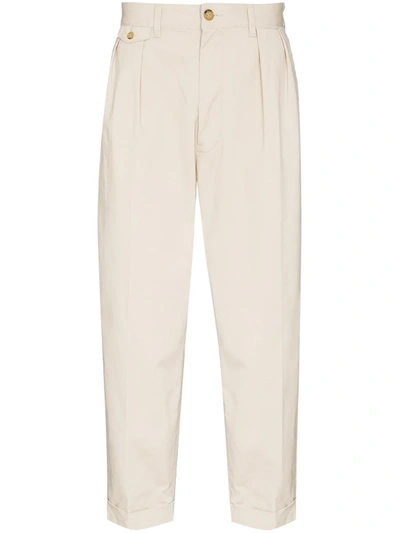 Shop Beams Double Pleated Chinos In Neutrals