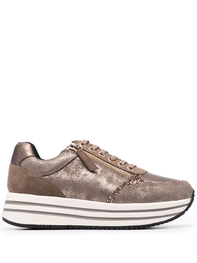 Geox Glitter-detail Platform Trainers In Nude | ModeSens