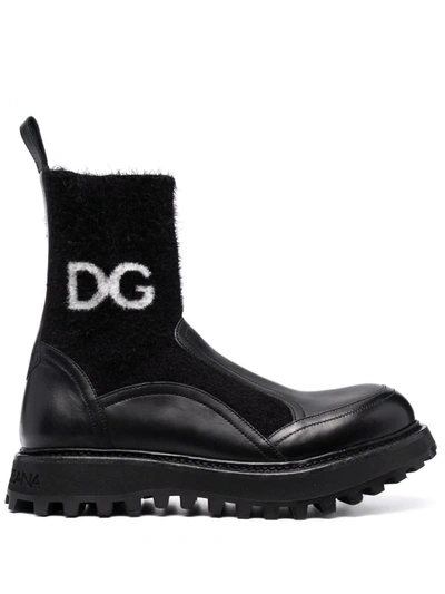 Shop Dolce & Gabbana Logo-print Combat Boots In Schwarz