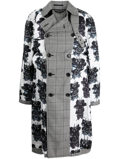 Shop Comme Des Garçons Homme Deux Check-panelled Floral-print Coat In White