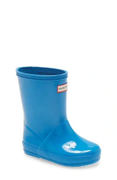 Shop Hunter Kids' First Gloss Waterproof Rain Boot In Blue Bottle