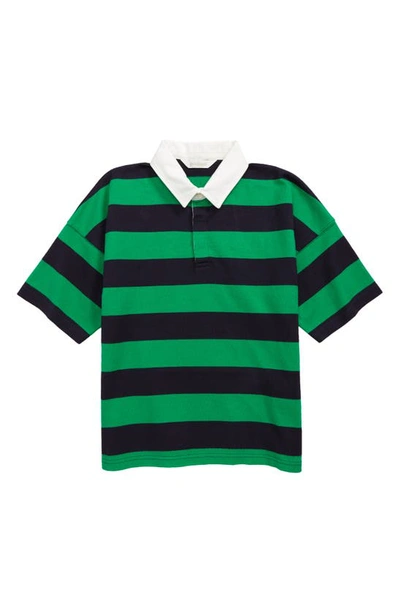 Shop Palm Angels Kids' Logo Stripe Cotton Polo In Green White