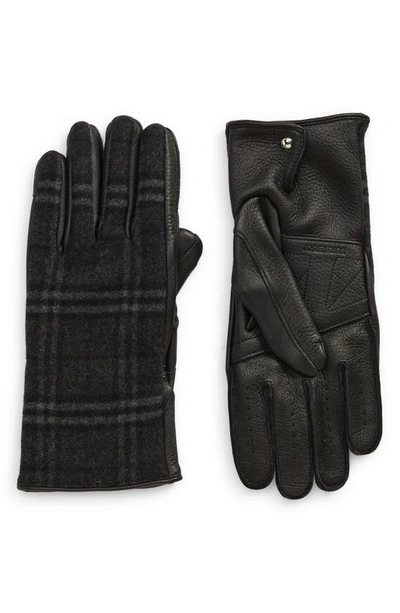 Shop Burberry Cashmere Lined Check Wool Blend & Leather Gloves In Charcoal