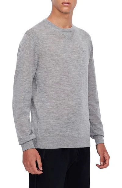 Shop Armani Exchange Crewneck Wool Sweater In Alloy Grey