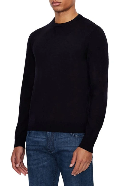 Shop Armani Exchange Crewneck Wool Sweater In Navy