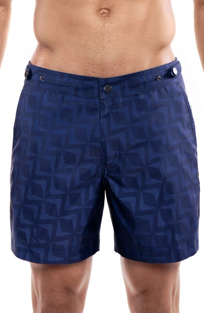 Shop Prince And Bond Deep Sea Ii Tailored Hybrid Swim Trunks In Navy Blue