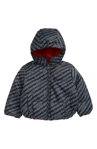 Shop Givenchy Kids' Chain Logo Reversible Down Puffer Jacket In M99 Black Red