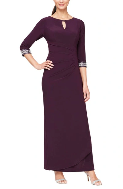 Shop Alex Evenings Embellished Side Ruched Gown In Plum