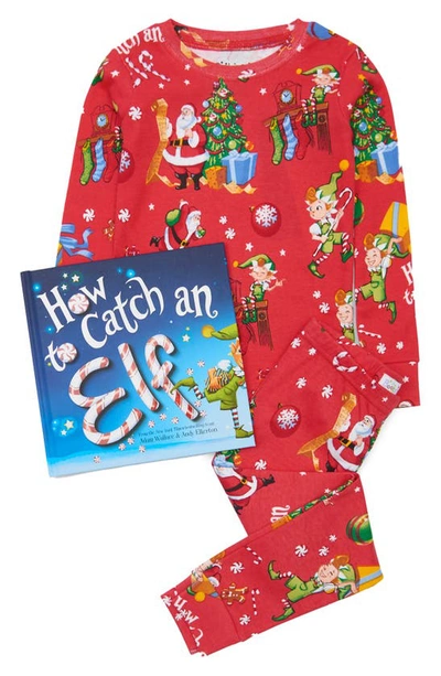 Shop Books To Bed 'how To Catch An Elf' Fitted Two-piece Pajamas & Book Set In Red