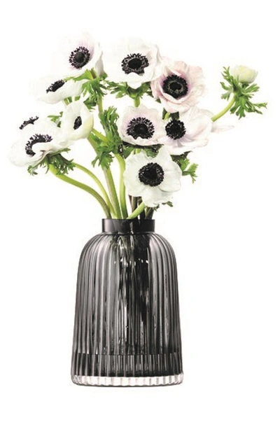 Shop Lsa Pleat Vase In Grey