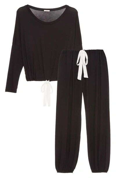 Shop Eberjey Gisele Jersey Knit Slouchy Pajamas In Black/ivory