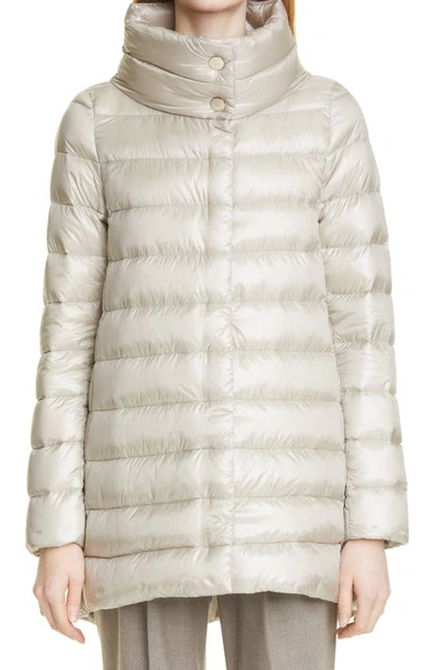 Shop Herno Amelia High/low Down Jacket In Grigio Perla