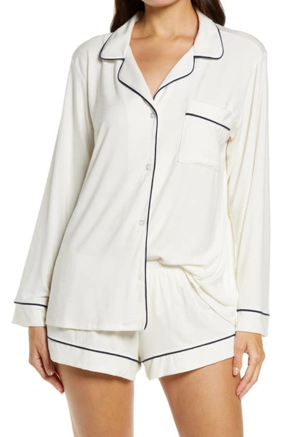 Shop Eberjey Gisele Jersey Short Pajamas In Ivory/navy