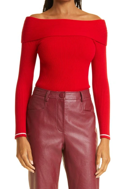 Shop Milly Off The Shoulder Sweater In Real Red/ Pink