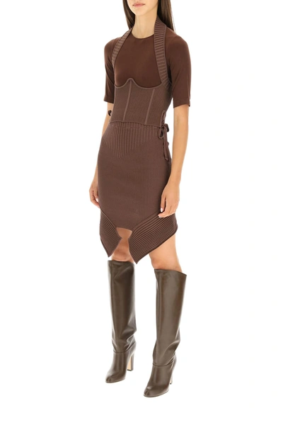 Shop Adamo Asymmetric Rib Knit Mini Skirt In Brown