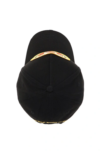 Dsquared2 Flag Patch Cotton Canvas Baseball Hat In Black