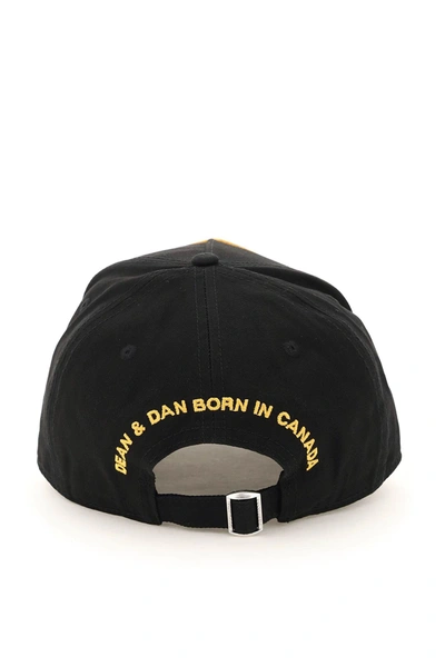 Dsquared2 Flag Patch Cotton Canvas Baseball Hat In Black