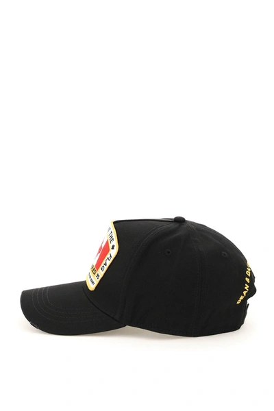 Dsquared2 Flag Patch Cotton Canvas Baseball Hat In Black