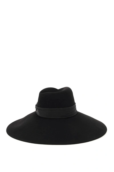 Shop Maison Michel Virginie Felt Fedora Hat With Jewel Buckle In Black