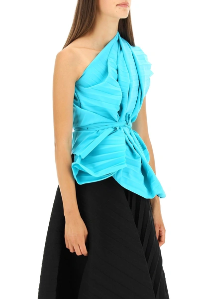 Shop A.w.a.k.e. Pleated One-shoulder Top In Blue