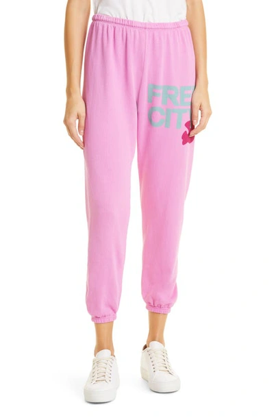 Shop Freecity Large Logo Sweatpants In Pink Love
