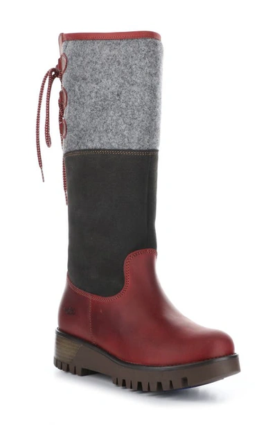 Shop Bos. & Co. Goose Primaloft® Waterproof Boiled Wool Mid Calf Boot In Red/ Grey Saddle