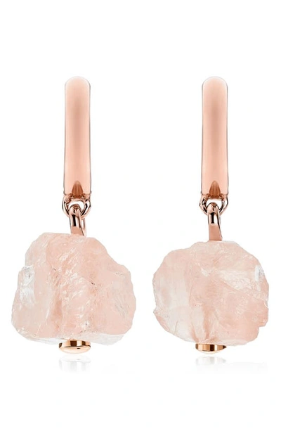 Shop Monica Vinader X Caroline Issa Quartz Huggie Earrings In Rose Gold/ Rose Quartz