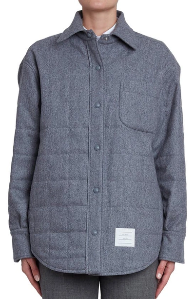 Shop Thom Browne Oversize Quilted Down Shirt Jacket In Medium Grey