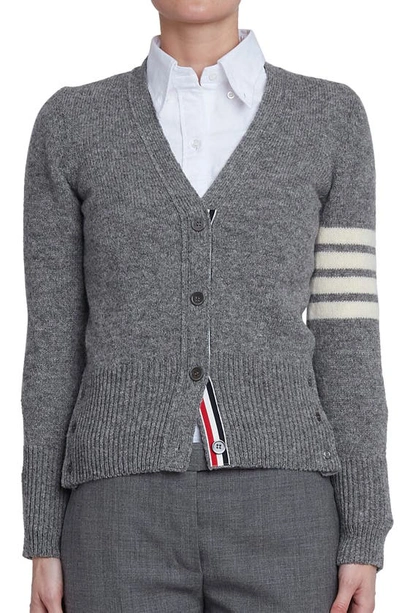 Shop Thom Browne 4-bar V-neck Wool Cardigan In Light Grey