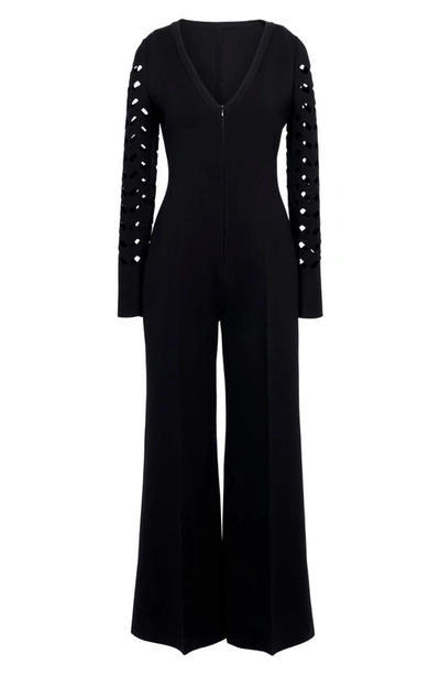 Shop Alaïa Slash Cutout Long Sleeve Jumpsuit In Noir