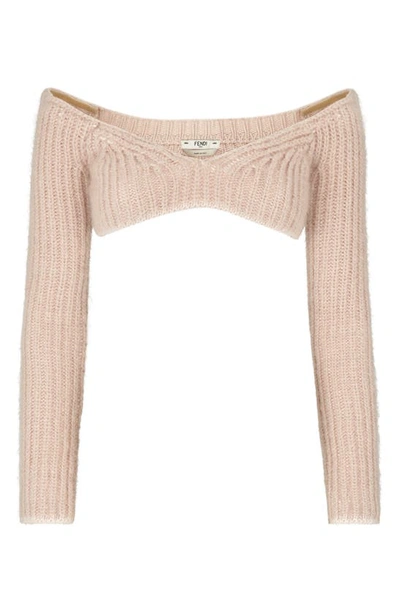 Shop Fendi Off The Shoulder Bandeau Crop Sweater In Promise