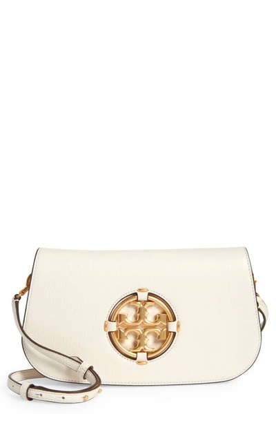 Tory Burch Miller Logo Leather Clutch-on-strap In New Ivory/rolled Brass |  ModeSens