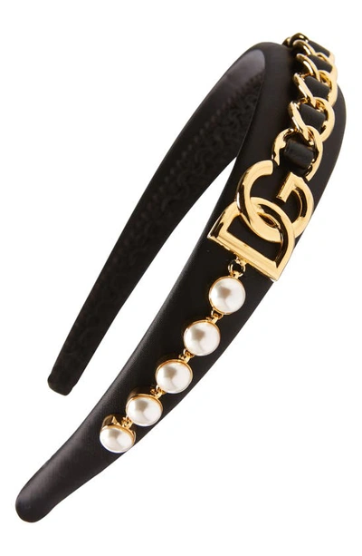 Shop Dolce & Gabbana Logo Headband In Nero/ Oro