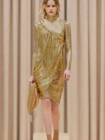 Burberry Metallic Paillette-embellished Mesh Asymmetric Dress In Gold |  ModeSens