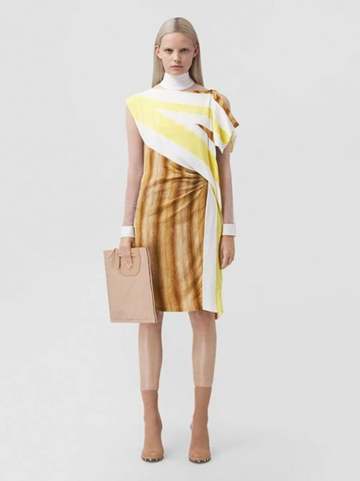 Shop Burberry Flag And Animal Print Silk Asymmetric Dress In Bright Straw