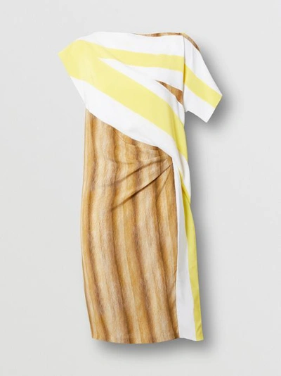 Shop Burberry Flag And Animal Print Silk Asymmetric Dress In Bright Straw