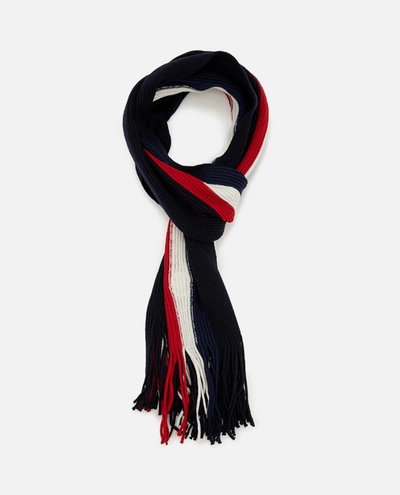 Shop Moncler Fringed Wool Knit Scarf In Blue