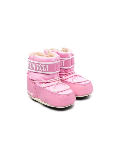 Moon Boot Baby Leather-trimmed Snow Boots In Pink