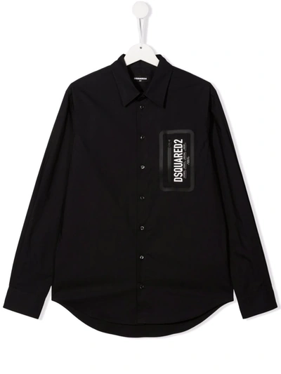 Shop Dsquared2 Teen Logo Patch Shirt In 黑色