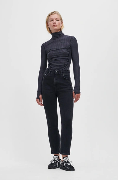 Shop Ganni Rigid Denim Betzy Cropped In Washed Black/black