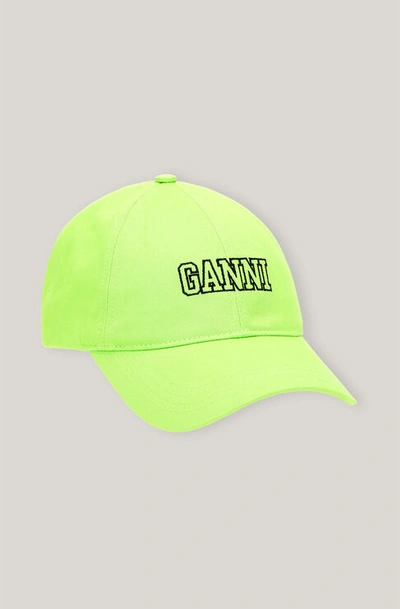 Shop Ganni Software Heavy Cotton Cap Flash Green One Size