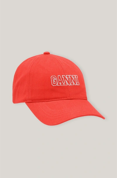Shop Ganni Software Heavy Cotton Cap High Risk Red One Size