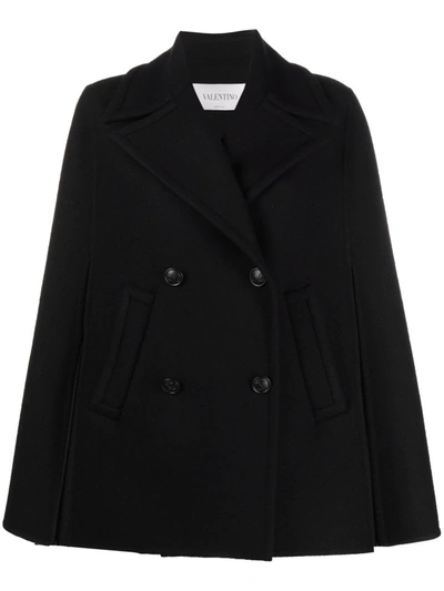 Shop Valentino Double-breasted Cape In Schwarz