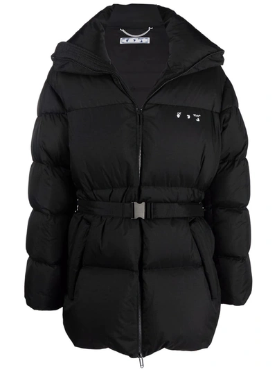 Shop Off-white Hands Off Belted Puffer Down Jacket In Schwarz