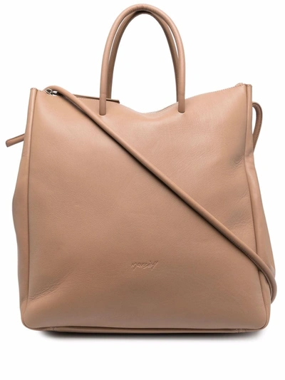 Shop Marsèll Logo-debossed Leather Tote Bag In Nude