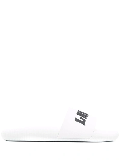 Shop Lanvin Wavy-logo Scallop-edge Slides In Weiss